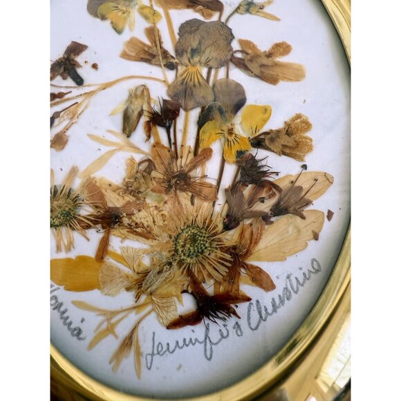 Vintage 70s Dried Real Flowers California Easel Gold Frame Tabletop - Picture 14 of 15